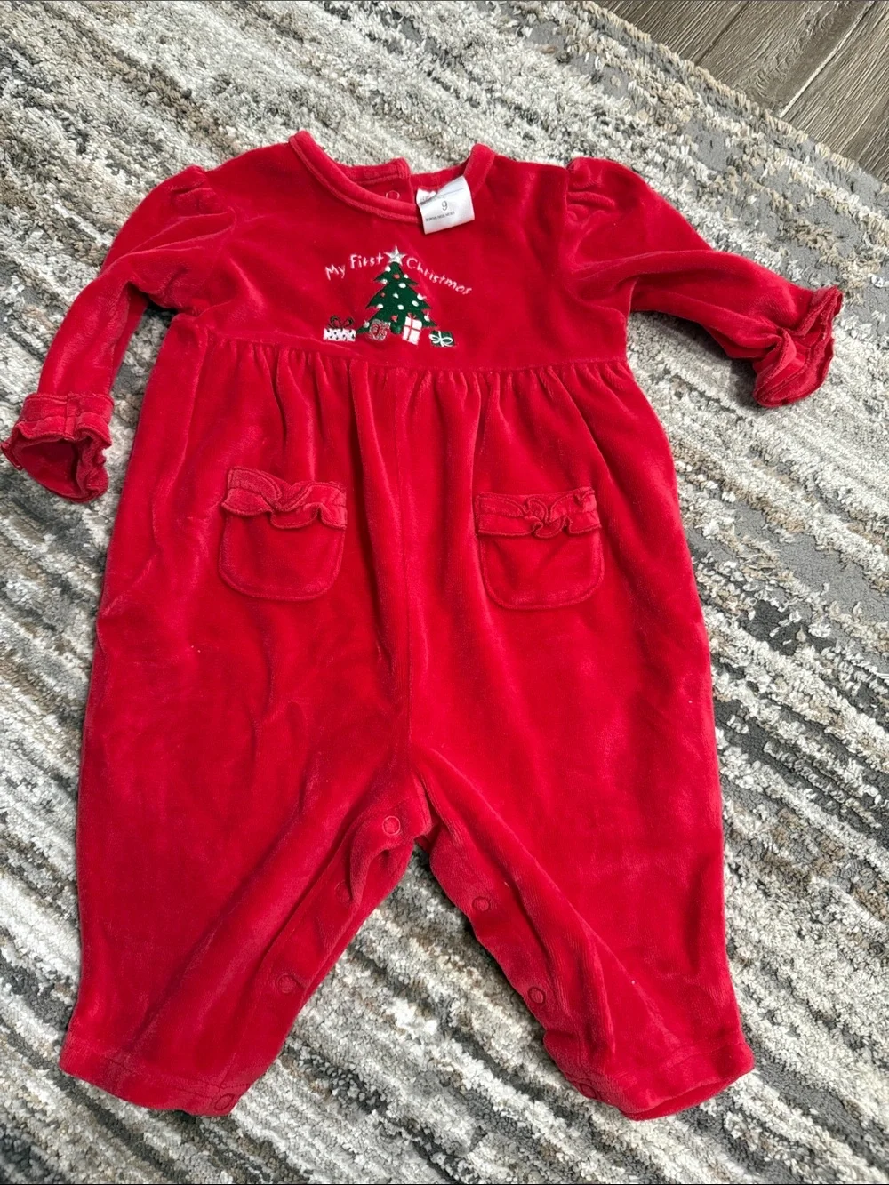Carter's Red Velvet 'My First Christmas' Romper with Tree Embroidery